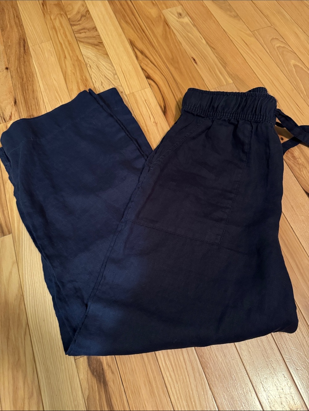 Joie Linen Navy Elastic Waist Wide-Leg Pants